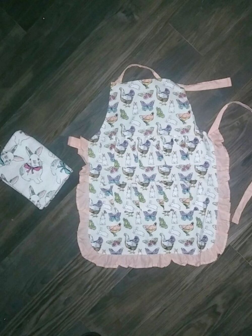 Bunnies & Butterflies Hens Girls Kitchen Cooking Apron Cuptowel Set Kids